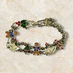 Avon Christmas Bracelet Holiday New Year's Eve 7.5" Goldtone Charms Vintage